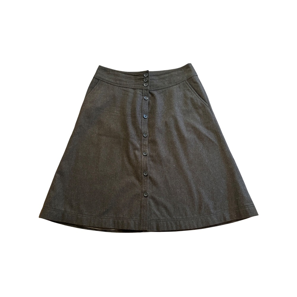 Banana Republic Womens Gray Wool Blend Button Front A-Line Skirt Pockets Size 12